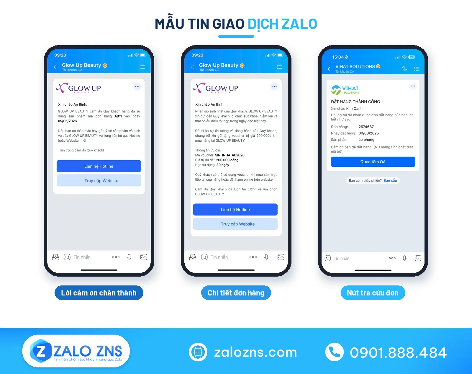 Giao diện mẫu tin nhắn cảm ơn khách hàng loại giao dịch