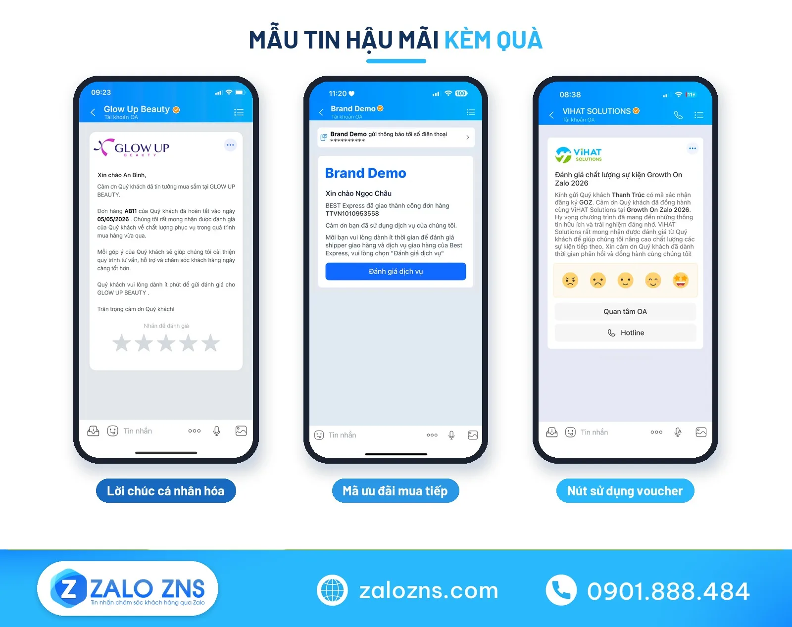 Giao diện mẫu tin nhắn cảm ơn khách hàng loại hậu mãi