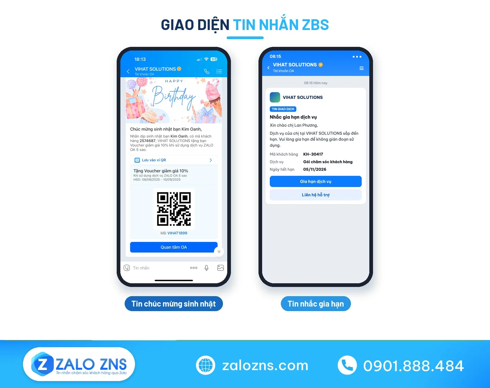 Giao diện mẫu tin nhắn chăm sóc khách hàng trên điện thoại