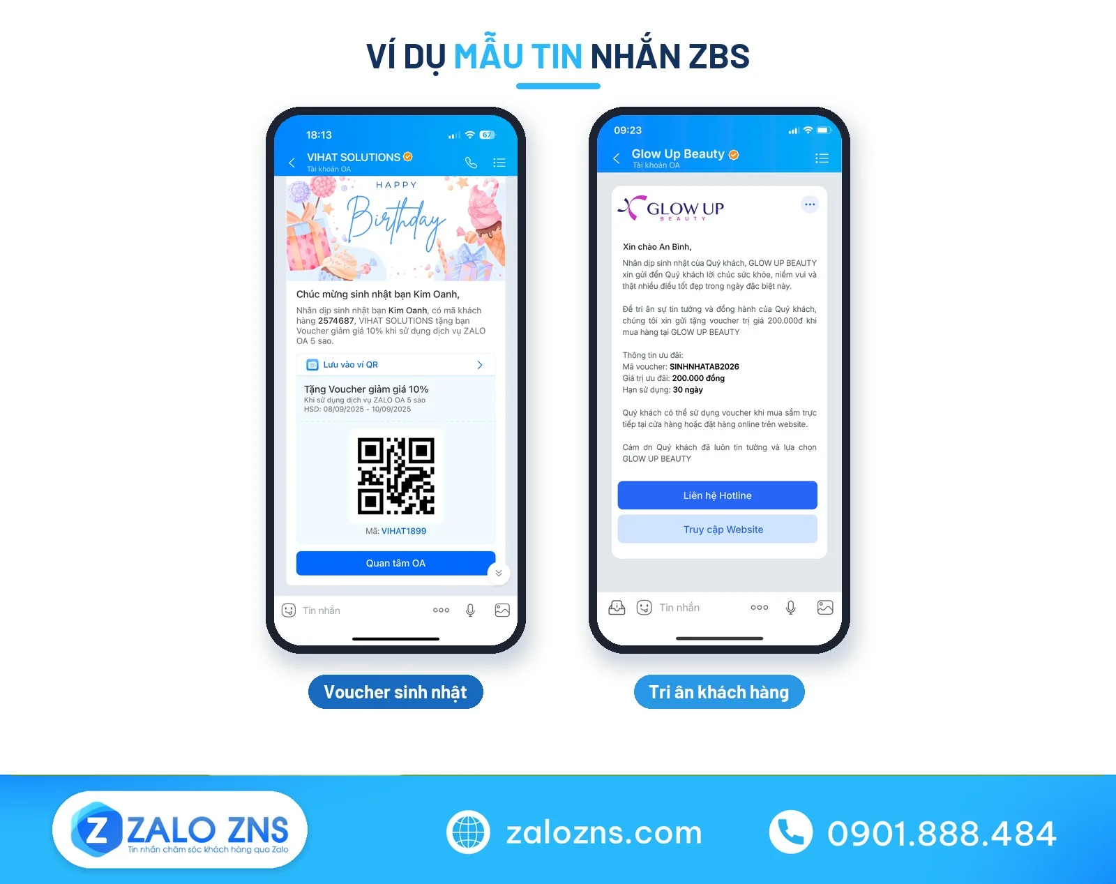 Minh họa tin nhắn chúc mừng sinh nhật khách hàng trên Zalo