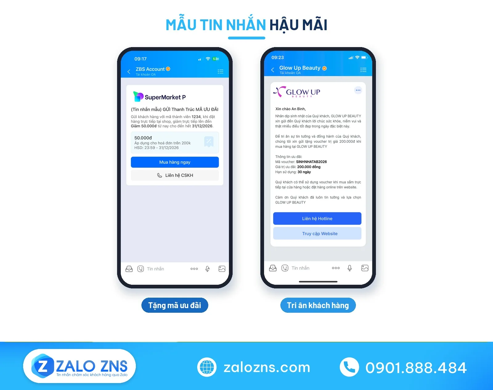 Mẫu tin nhắn khuyến mãi thực tế trên Zalo