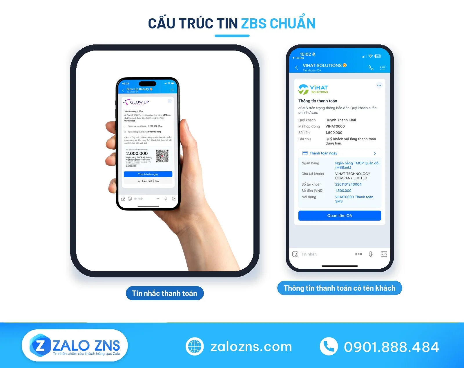 Mô phỏng giao diện tin nhắn nhắc nợ chuẩn ZBS